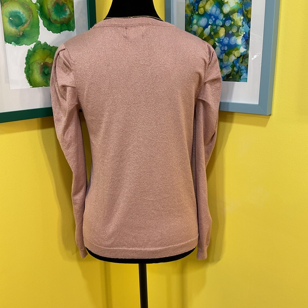 Worthington Pink Shimmering Puffed-Sleeve Blouse Size Petite Small - Picture 4 of 9